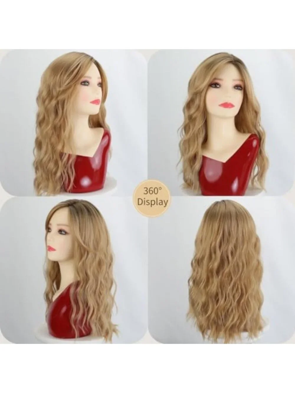 18in Ombre Blonde Layered Wavy Wig with Curtain Bangs for Daily & Party Wear